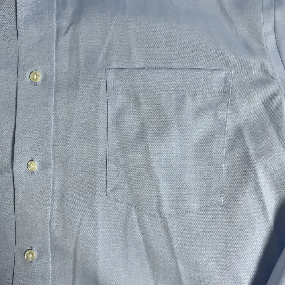 Eagle Non-Iron Cotton Dress Shirt Blue Solid Button-Down 17.5‎ 34/35 Slim